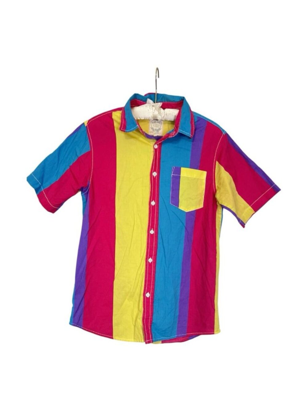 Vintage Black Jack 1990s Color Block Button Up Short Sleeve Mens Shirt Sz M